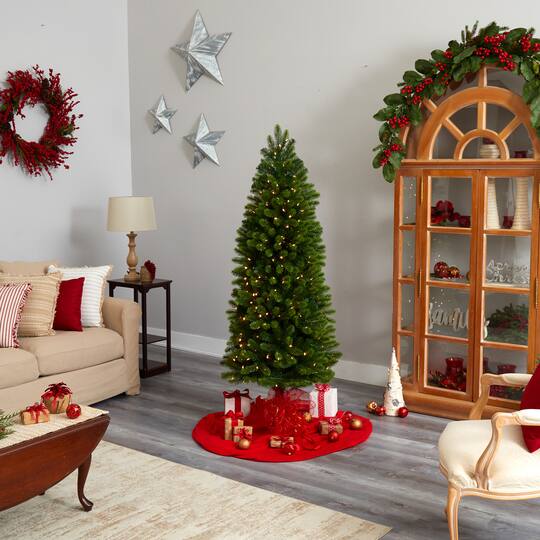 6ft. Pre-Lit Slim Virginia Spruce Artificial Christmas Tree, Warm White LED Lights